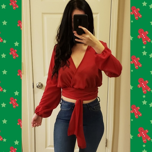 Sexy royal red wrap top - Picture 2 of 4